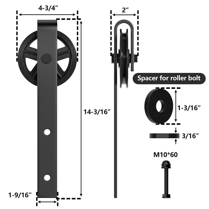 skysen Sliding Barn Door Hardware Roller Set Black (Spoke Wheel Hanger Set) - Image 4